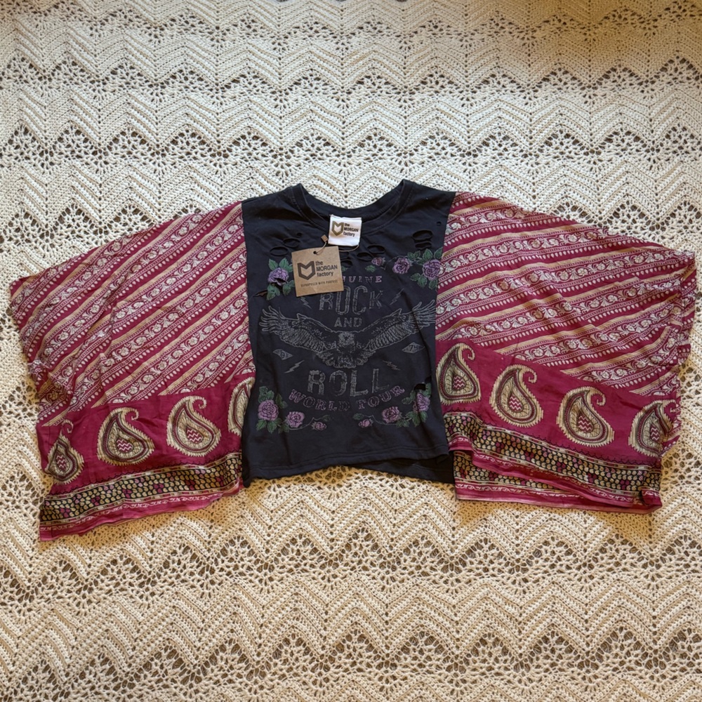 NWT The Morgan Factory Recycled Rock And Roll Boho One Size Oversized Tee